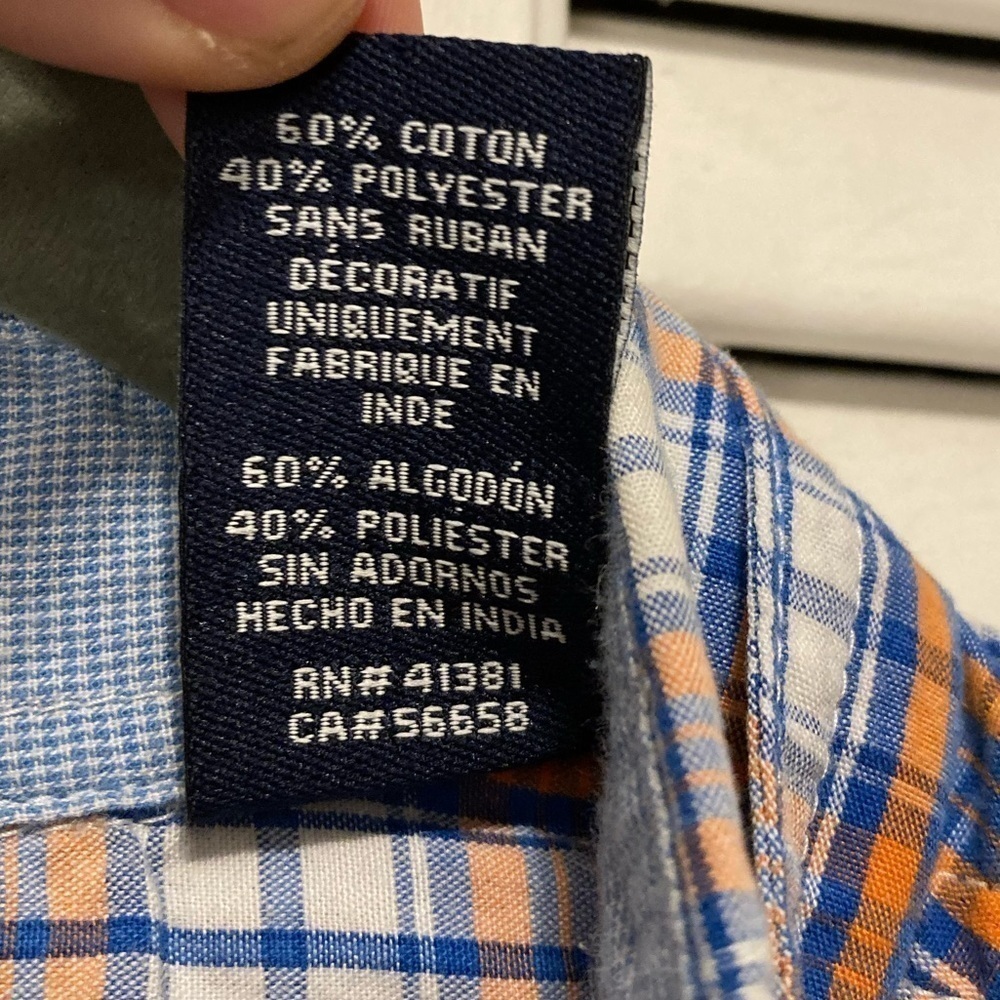 Mens Chaps Blue And Orange Plaid Button Down Shirt Size Medium - Picture 9 of 9